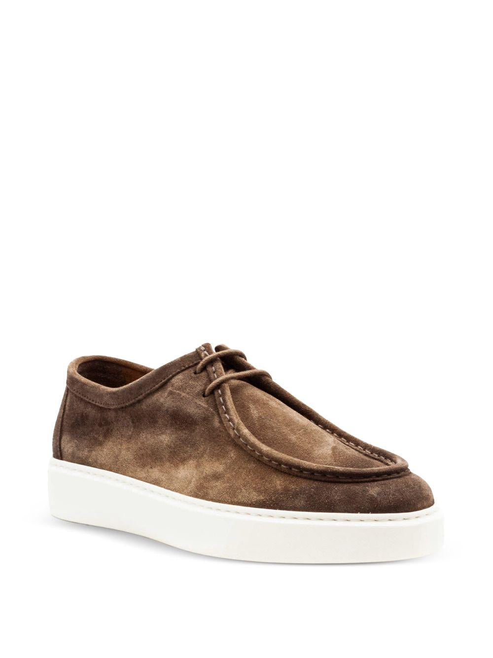 Sneakers cacao in pelle scamosciata con cuciture a contrasto 
