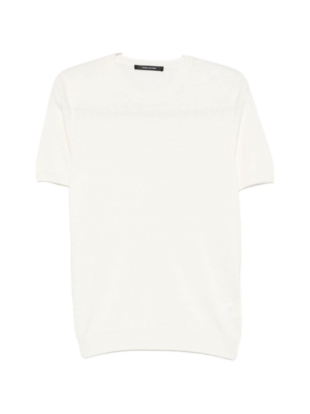 T-shirt bianca in maglia fine girocollo 