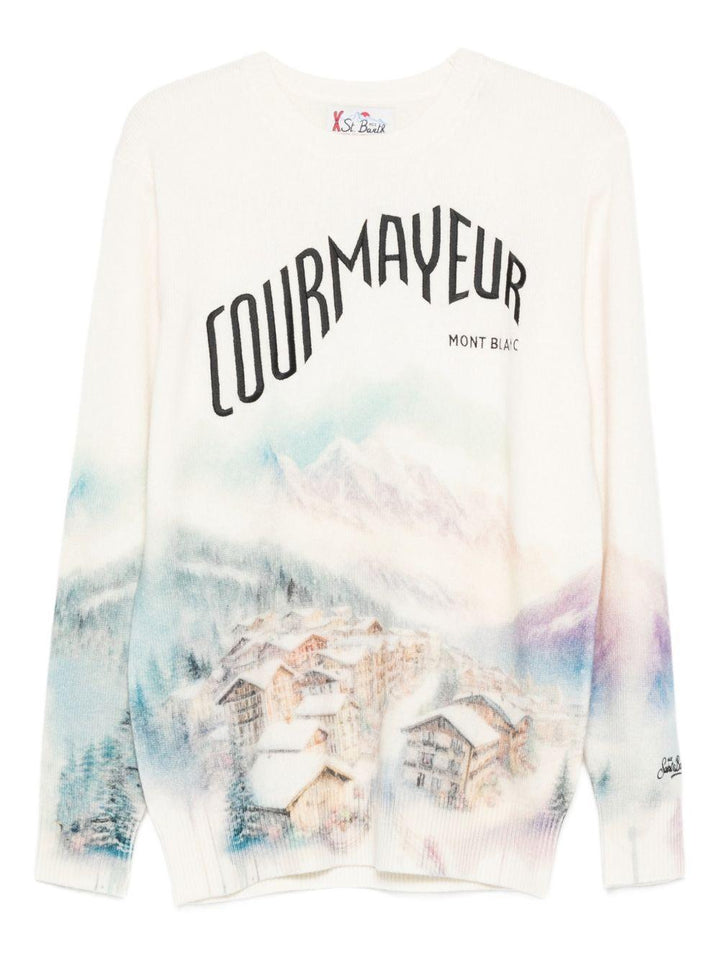 Maglione bianco girocollo Heron con stampa 