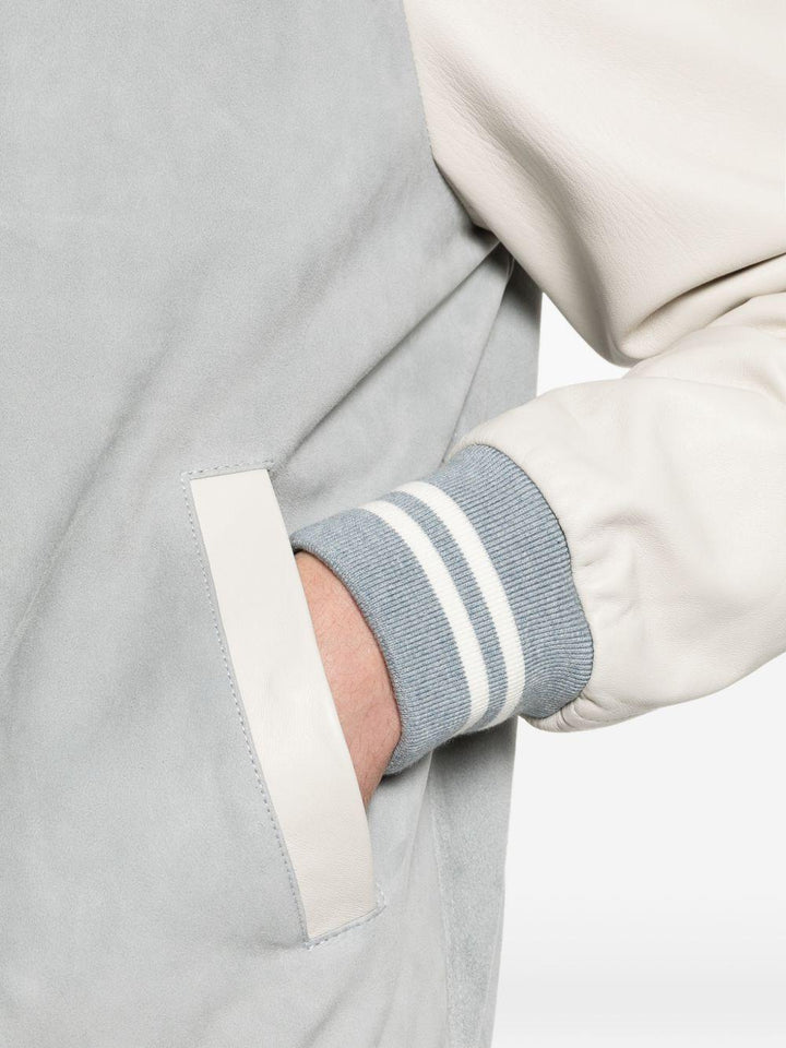 Bomber bimaterico denim/avorio a righe con inserti 
