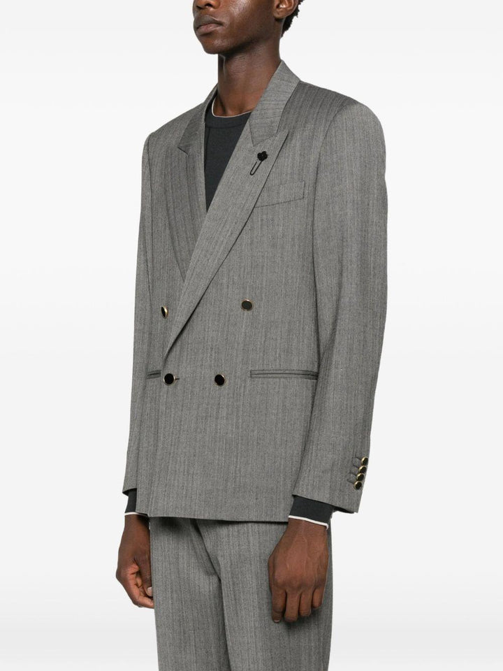 Blazer Grigio Spigato Doppiopetto con rever a lancia 