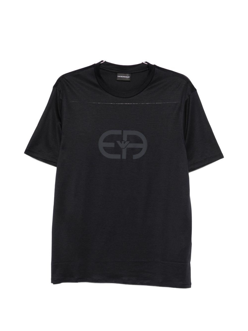 T-shirt girocollo blu con stampa 