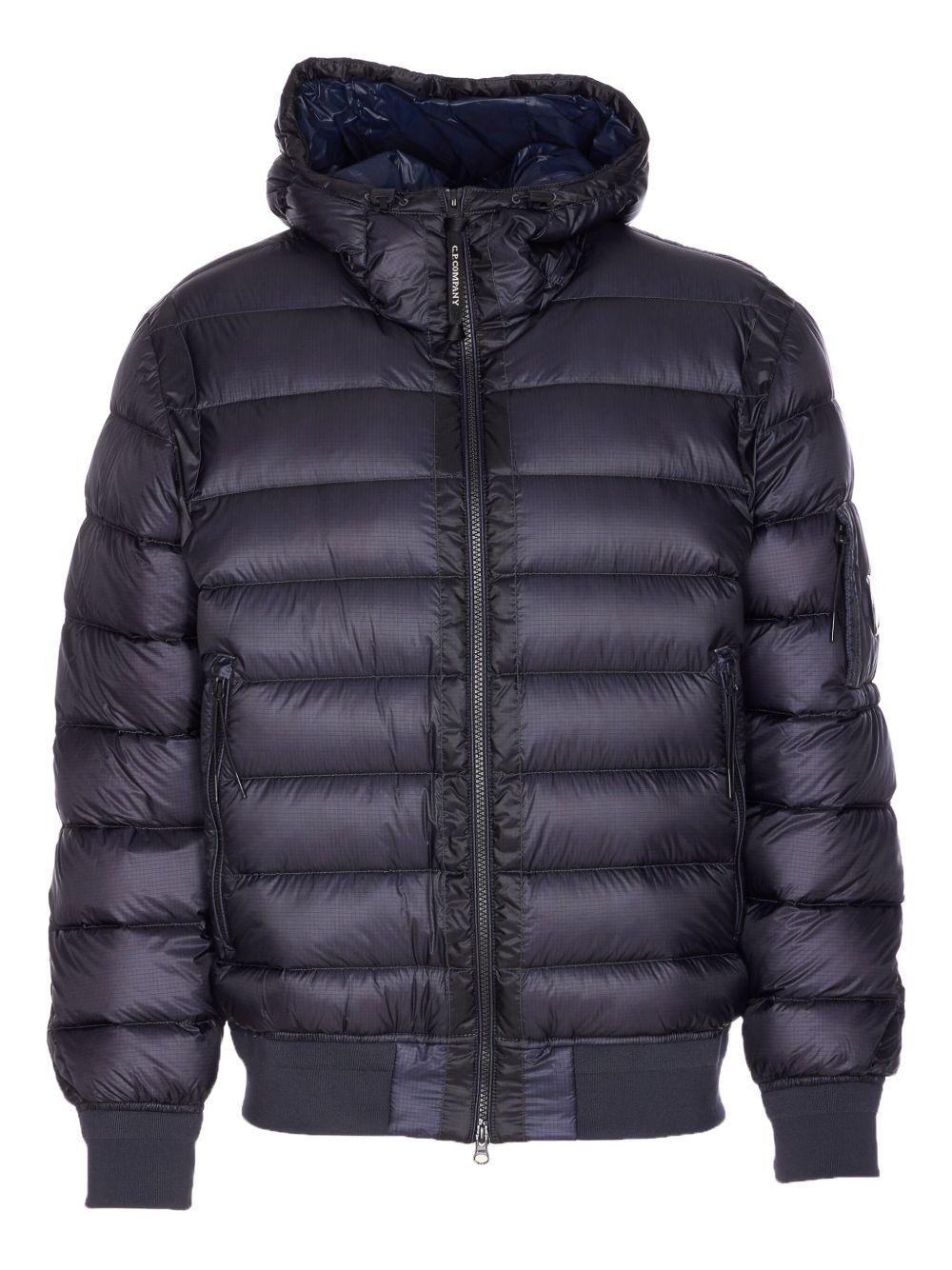 Cappotto blu imbottito con cappuccio e applicazione Compass 
