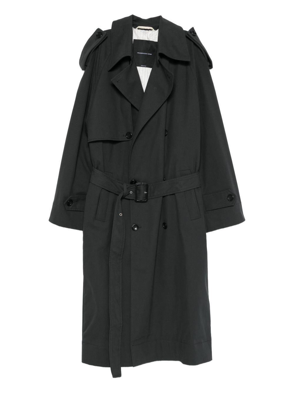 Trench doppiopetto grigio scuro con cintura 