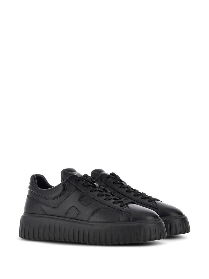 Sneakers nere in pelle con logo ricamato 