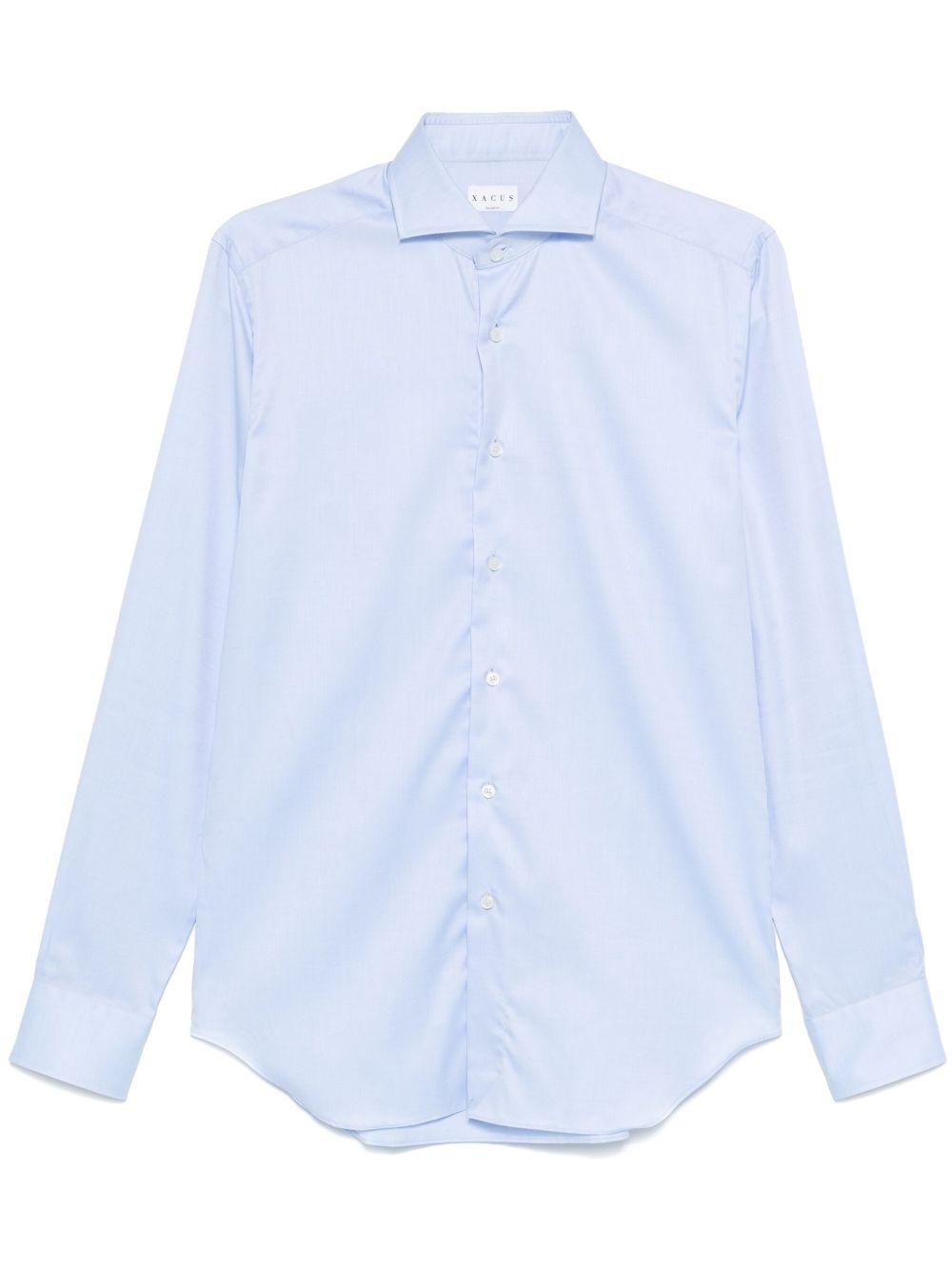 Camicia azzurra in popeline di cotone con collo alla francese 