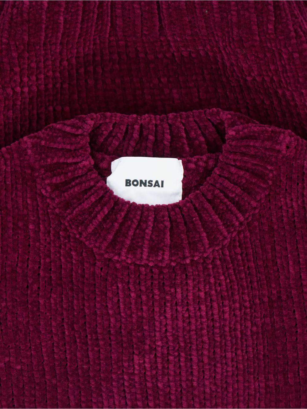 Maglione burgundy a coste girocollo