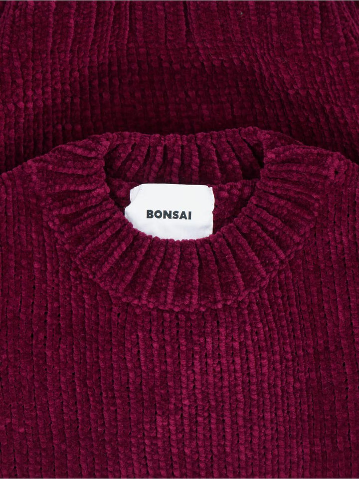 Maglione burgundy a coste girocollo