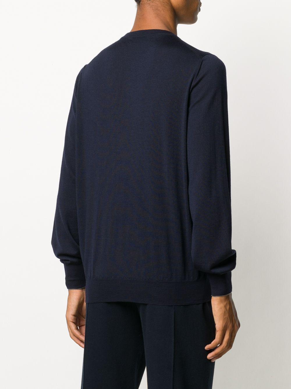 Felpa blu girocollo in lana e cashmere 