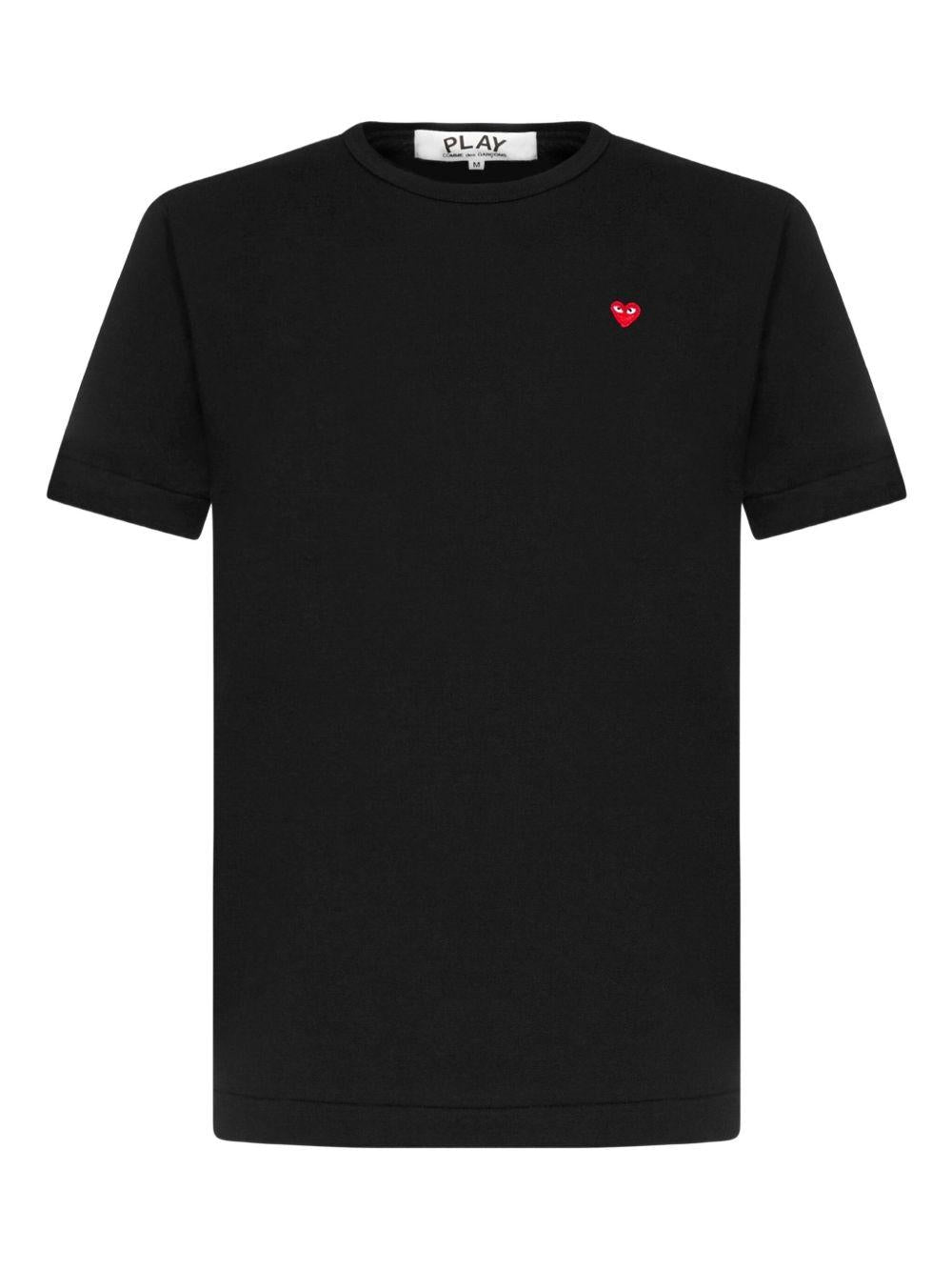 T-shirt nera e rossa con applicazione logo 