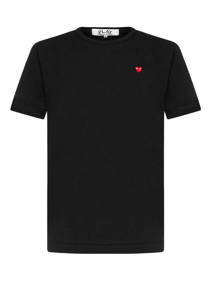 T-shirt nera e rossa con applicazione logo 