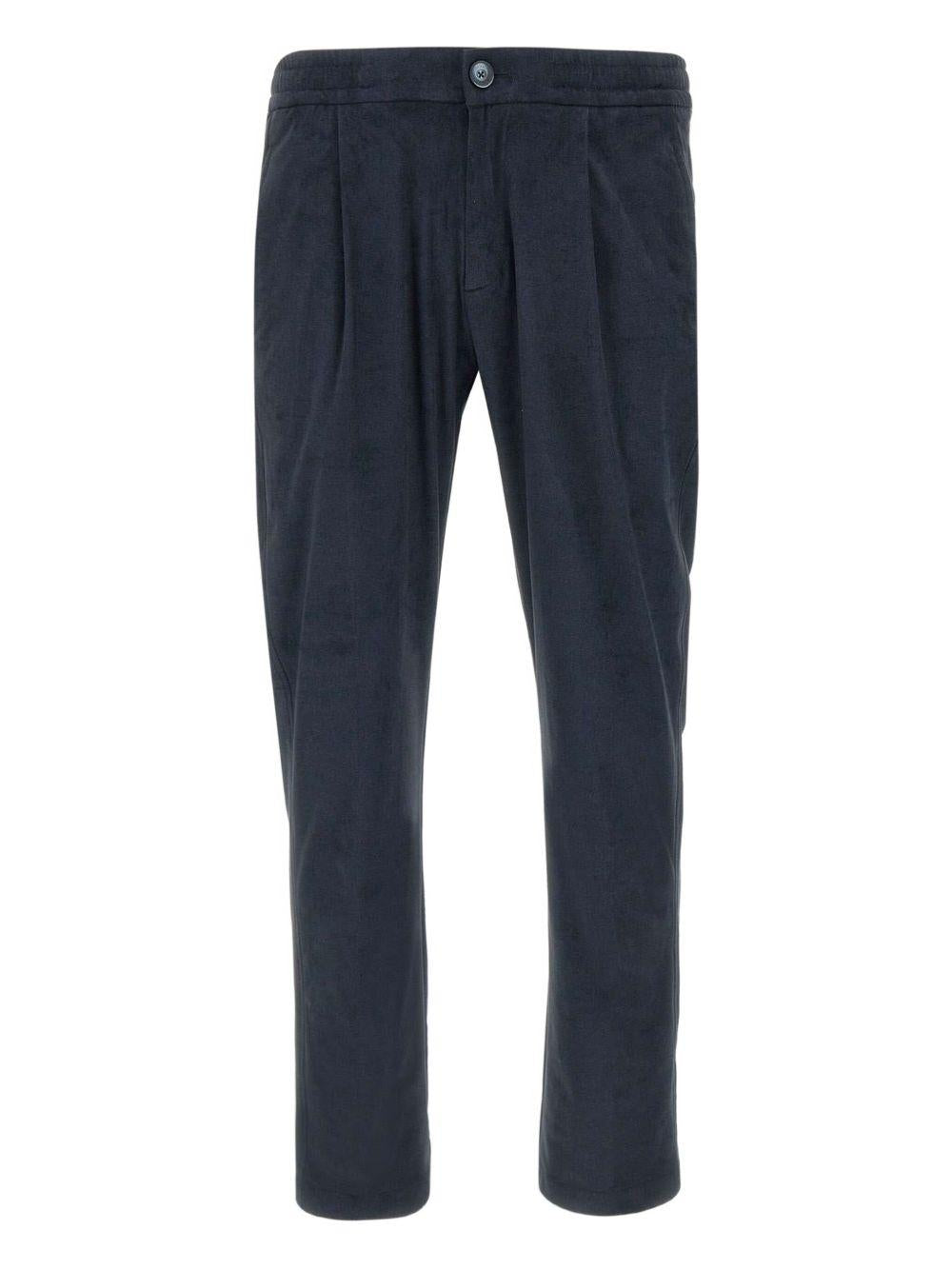 Pantaloni blu notte con pieghe e vita elasticizzata 