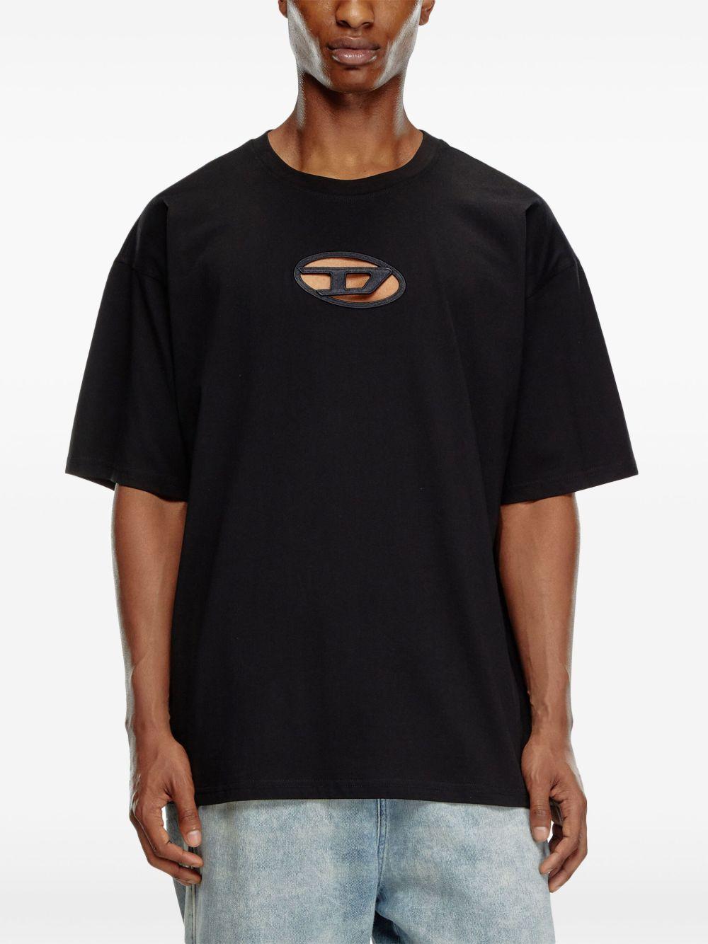 T-shirt nera logo traforato 
