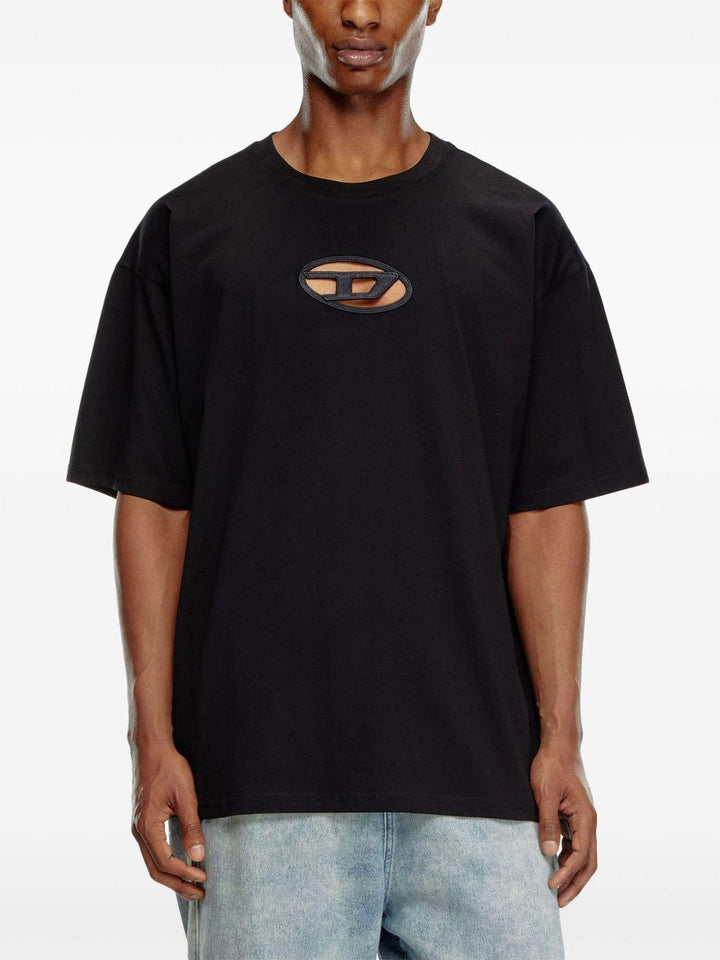 T-shirt nera logo traforato 