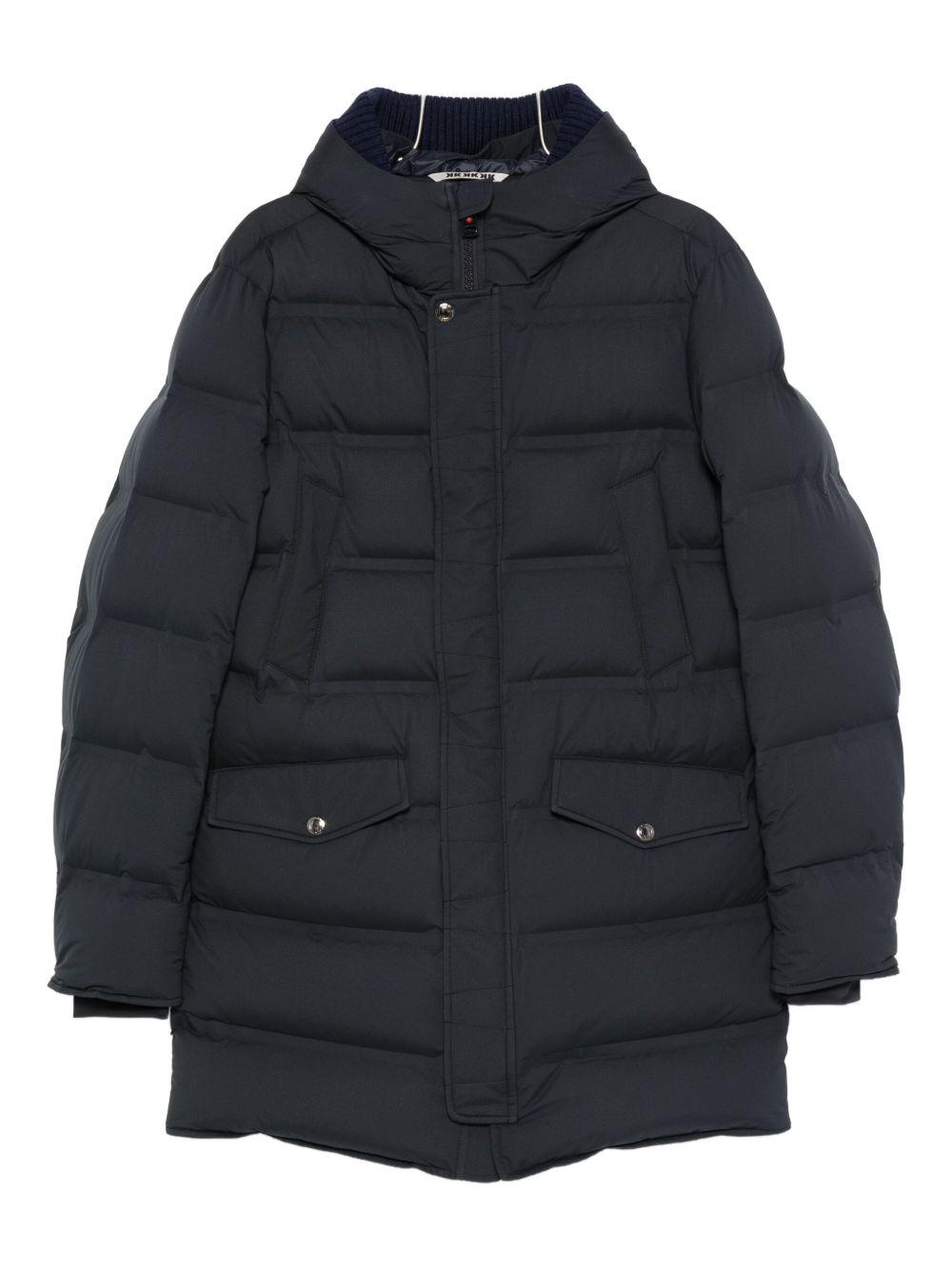 Cappotto imbottito blu con cappuccio 