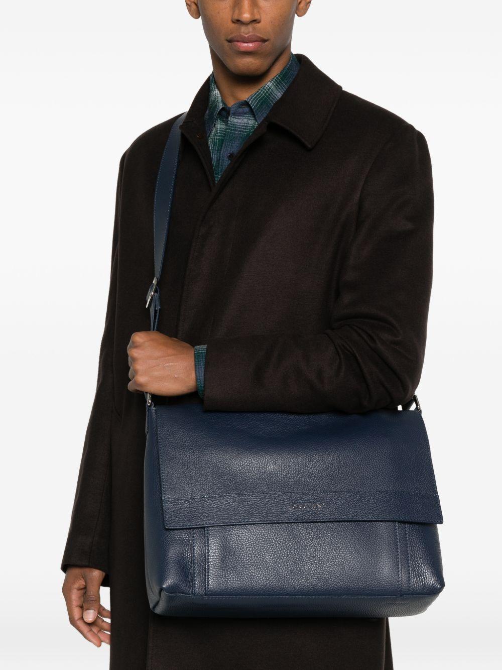 Borsa messenger in pelle blu