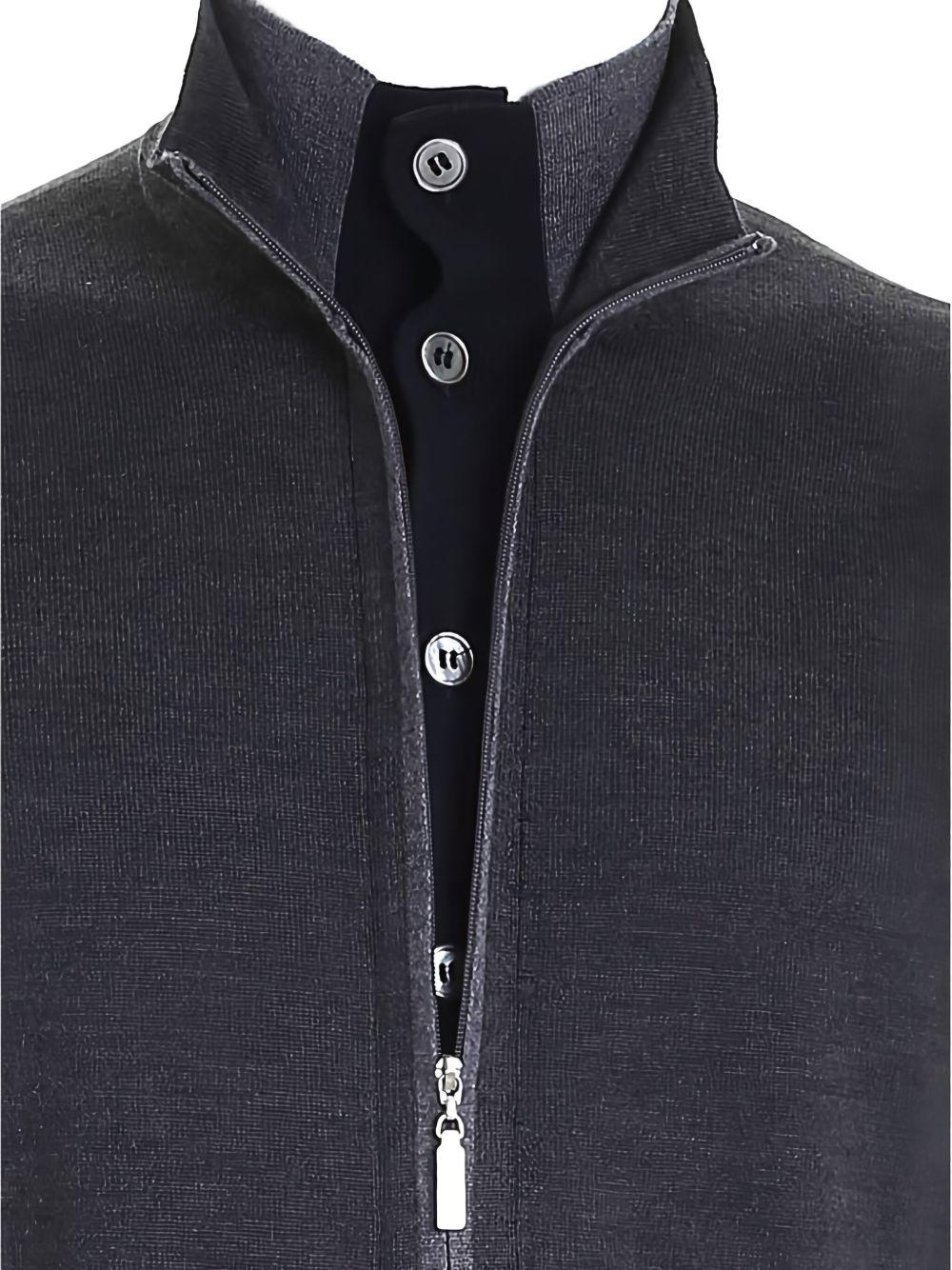 Cardigan grigio a collo alto con zip 