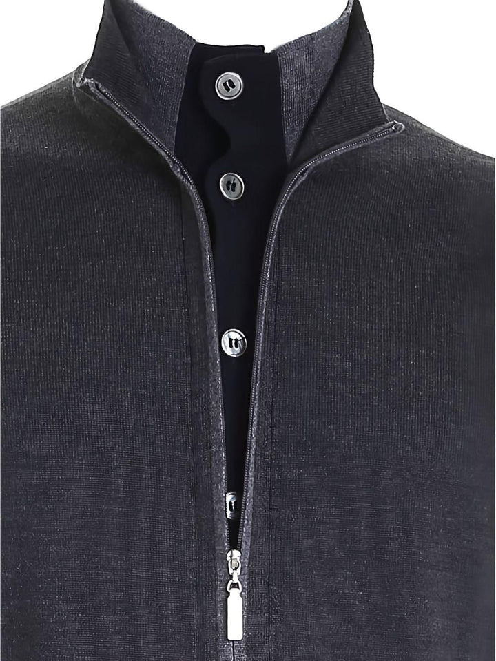 Cardigan grigio a collo alto con zip 