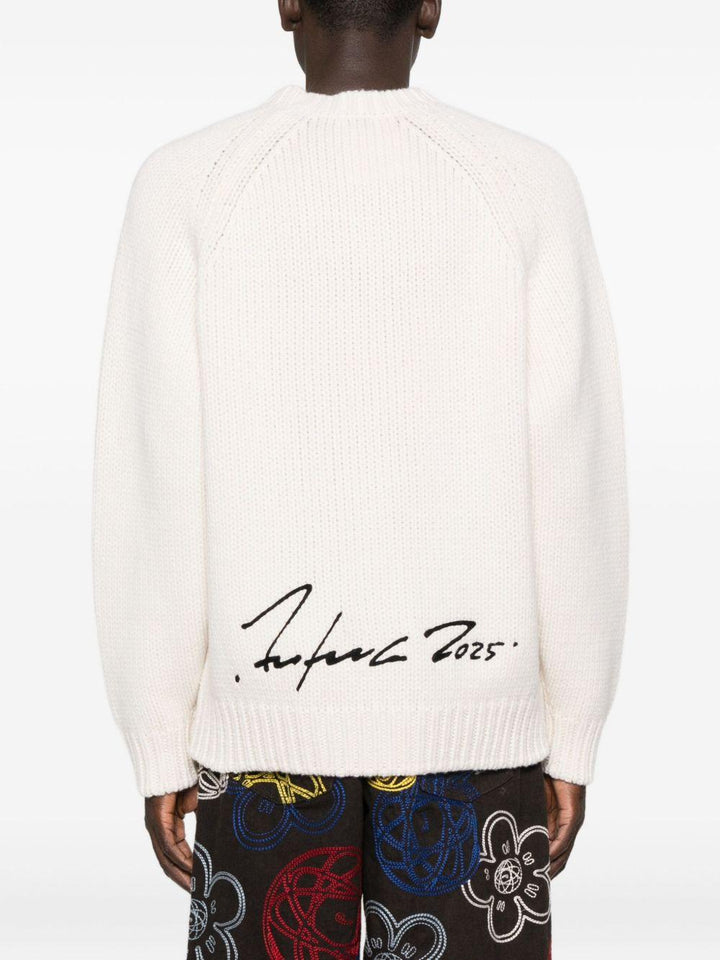 Maglione bianco girocollo con logo 