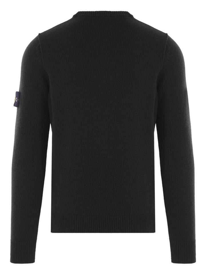 Maglione nero girocollo con applicazione Compass 