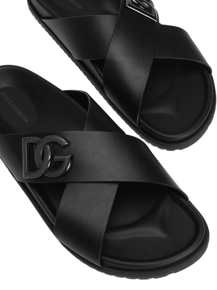 Sandali slides neri con fascia e logo 