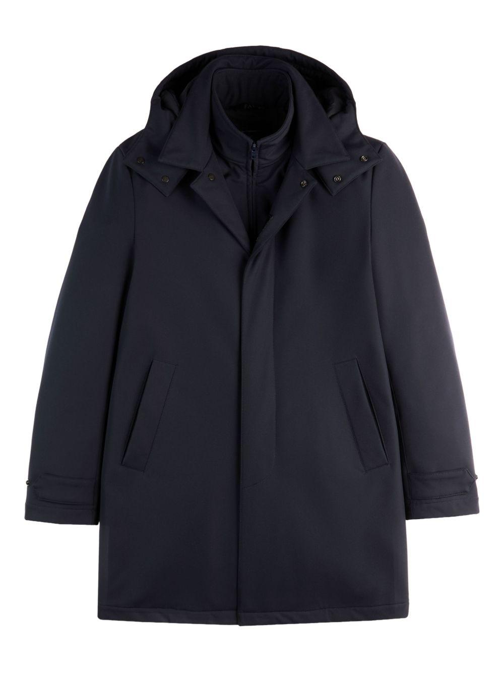 Cappotto blu navy con cappuccio 