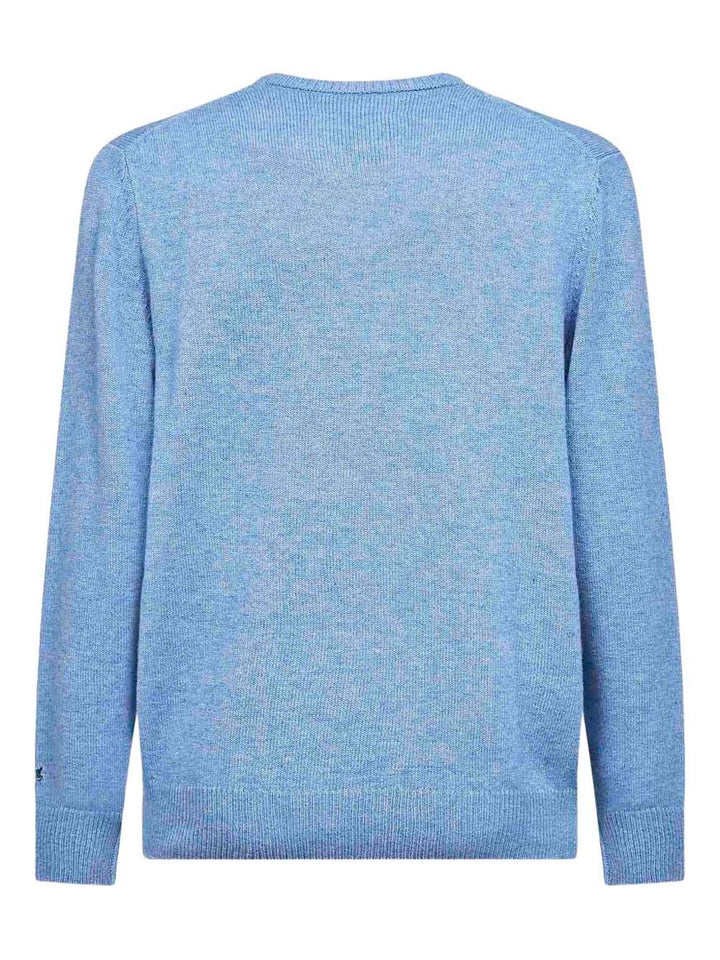 Maglione azzurro a maniche lunghe con ricamo 