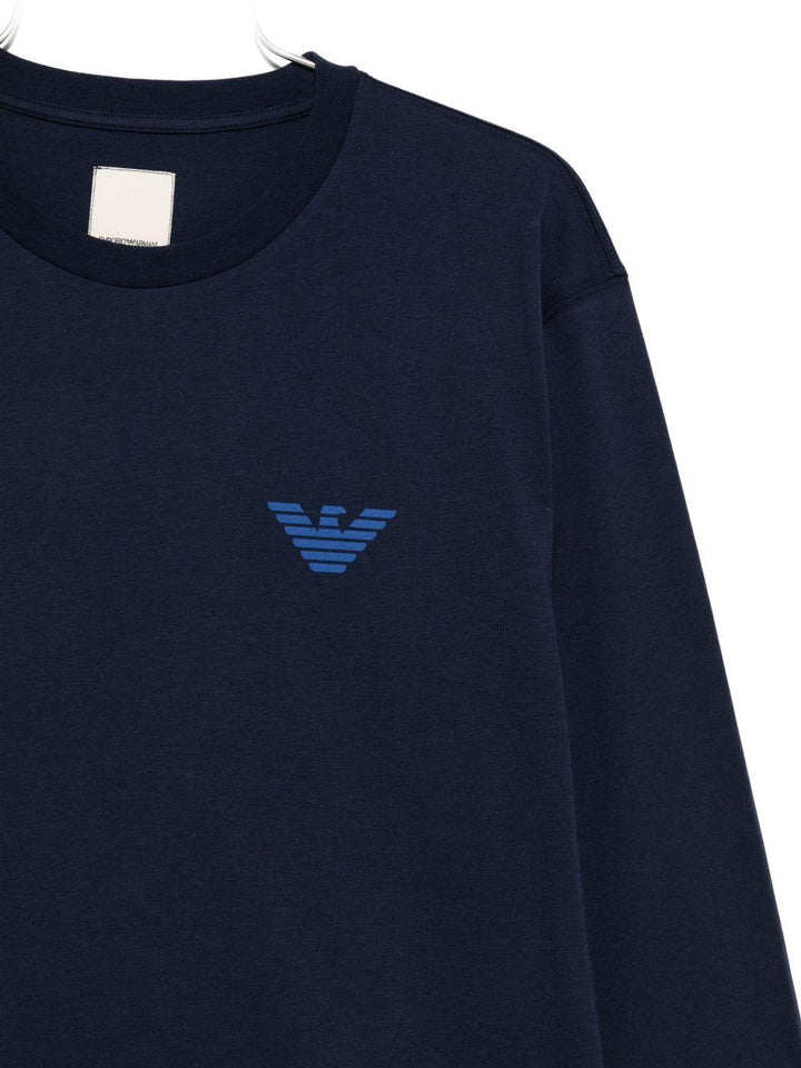 T-shirt a maniche lunghe blu con logo 