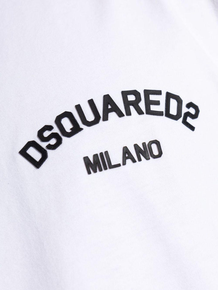 T-shirt bianca in cotone con logo sul petto 