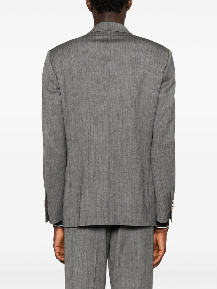 Blazer Grigio Spigato Doppiopetto con rever a lancia 