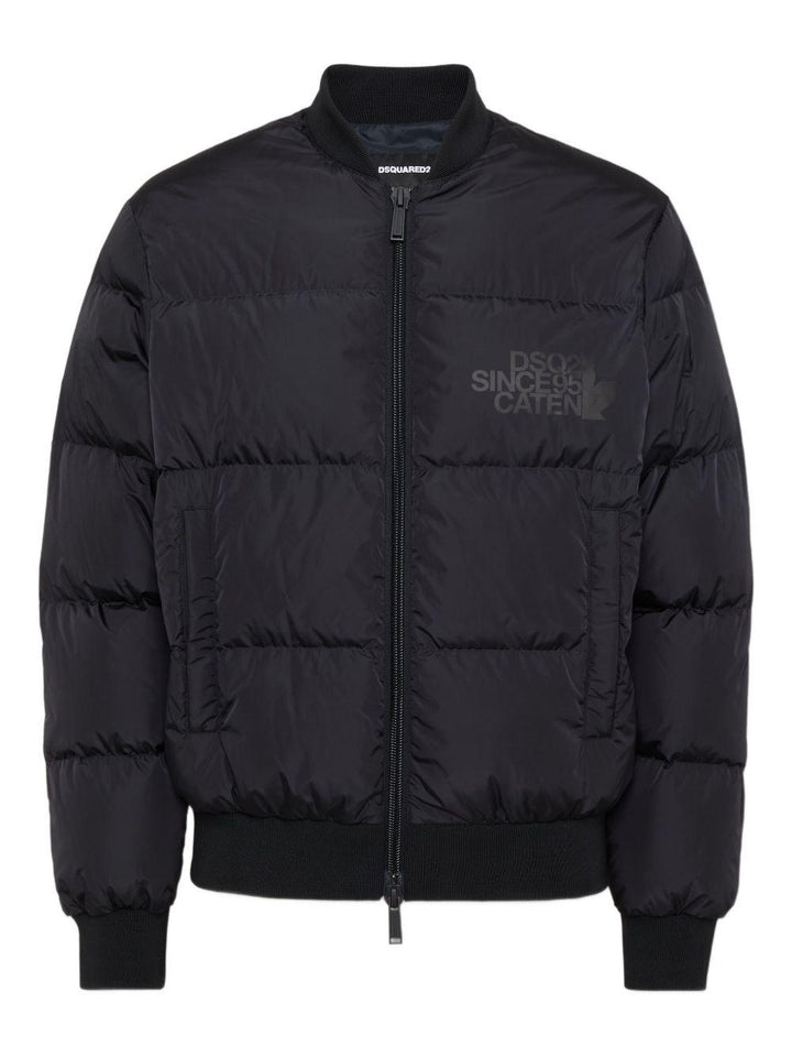 Giacca bmber nera imbottita con zip e logo 