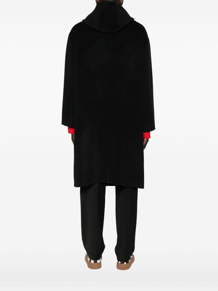 Cappotto monopetto nero con cappuccio 