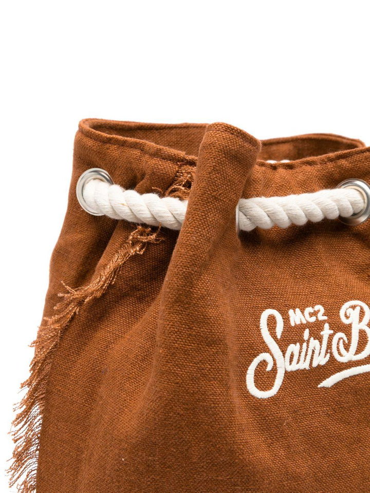 Zaino con logo ricamato e dettagli sfrangiati terracotta 