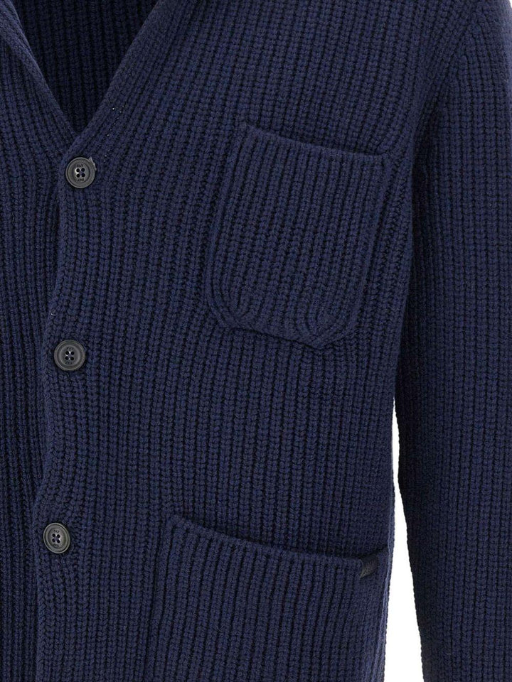 Cardigan blu con applicazione 