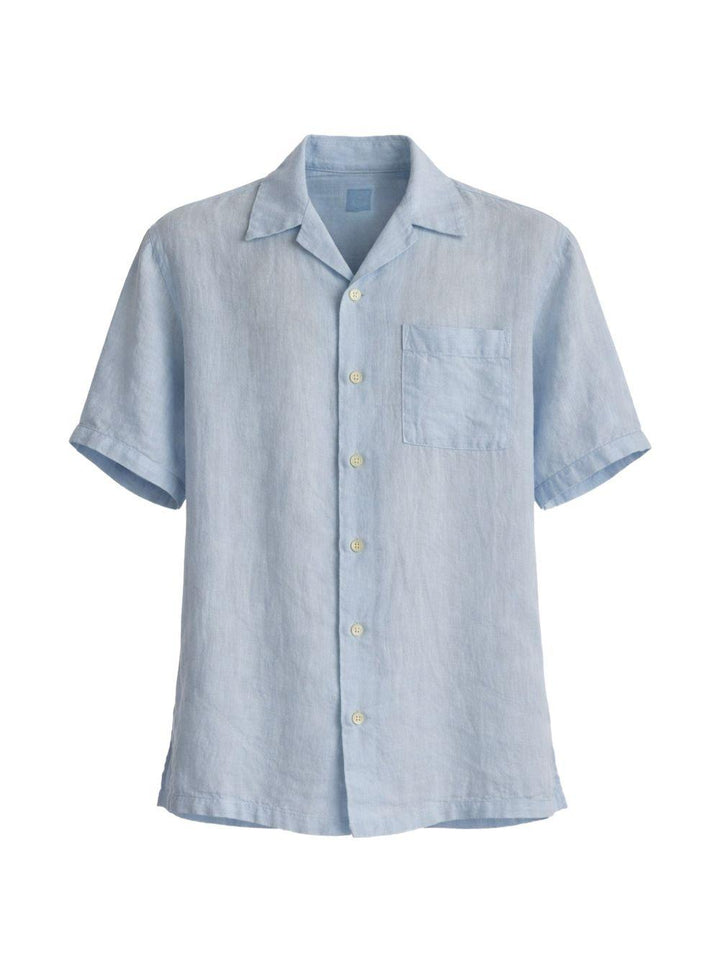 Camicia blu a maniche corte con taschino 