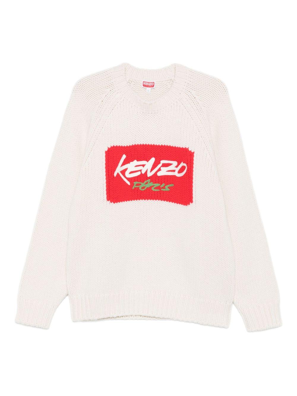 Maglione bianco girocollo con logo 