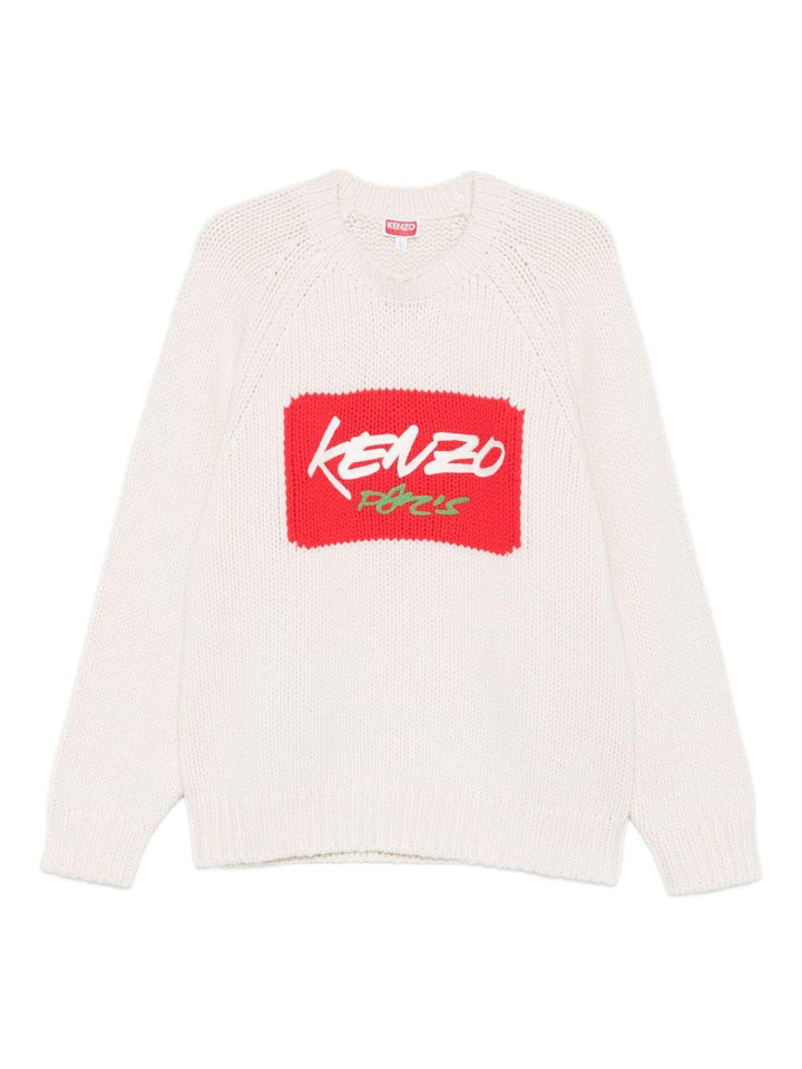 Maglione bianco girocollo con logo 