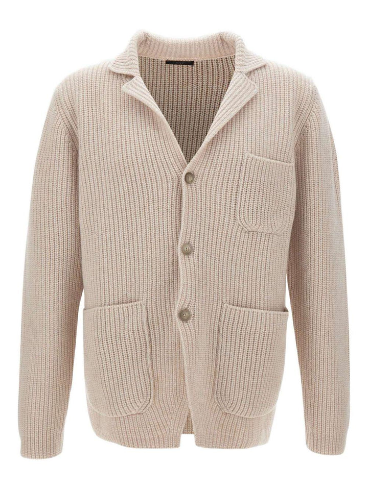 Cardigan beige con applicazione 