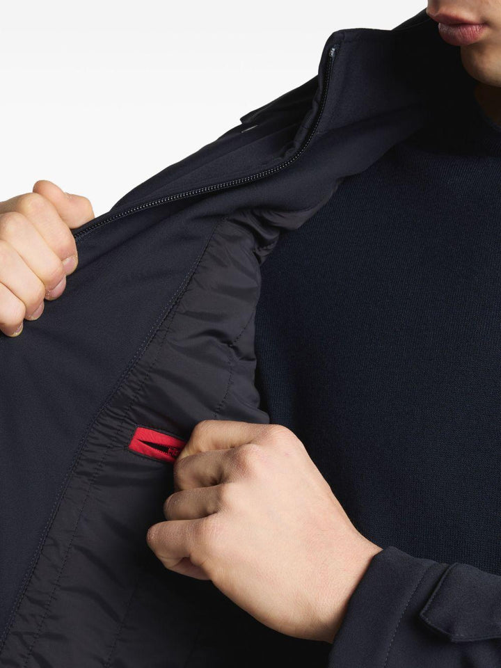 Cappotto blu navy con cappuccio 