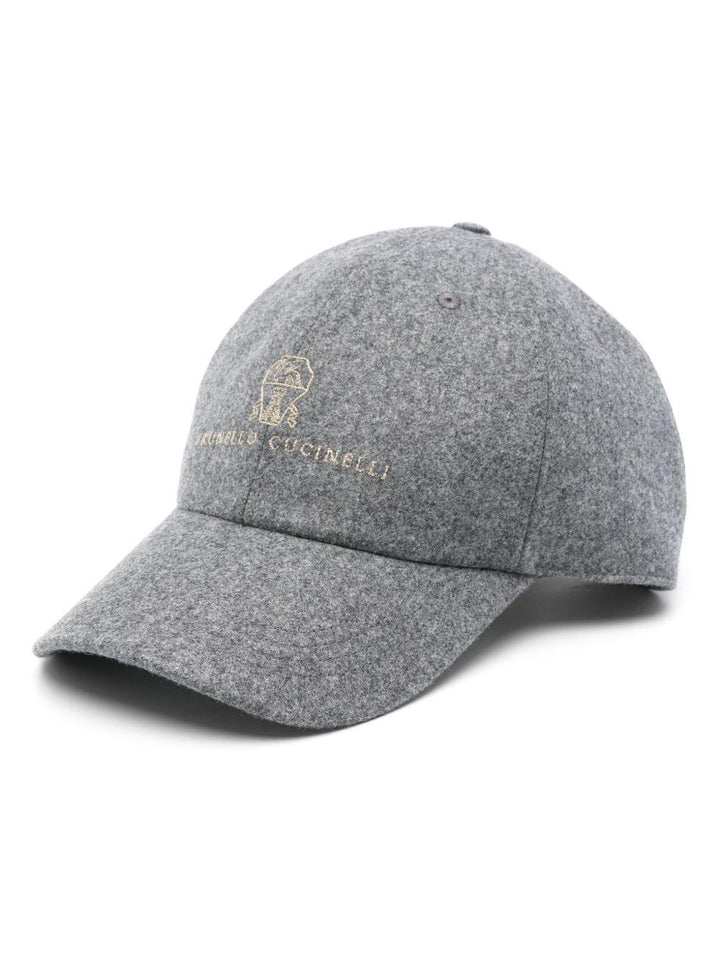 Cappello da baseball grigio medio in lana vergine con ricamo logo 