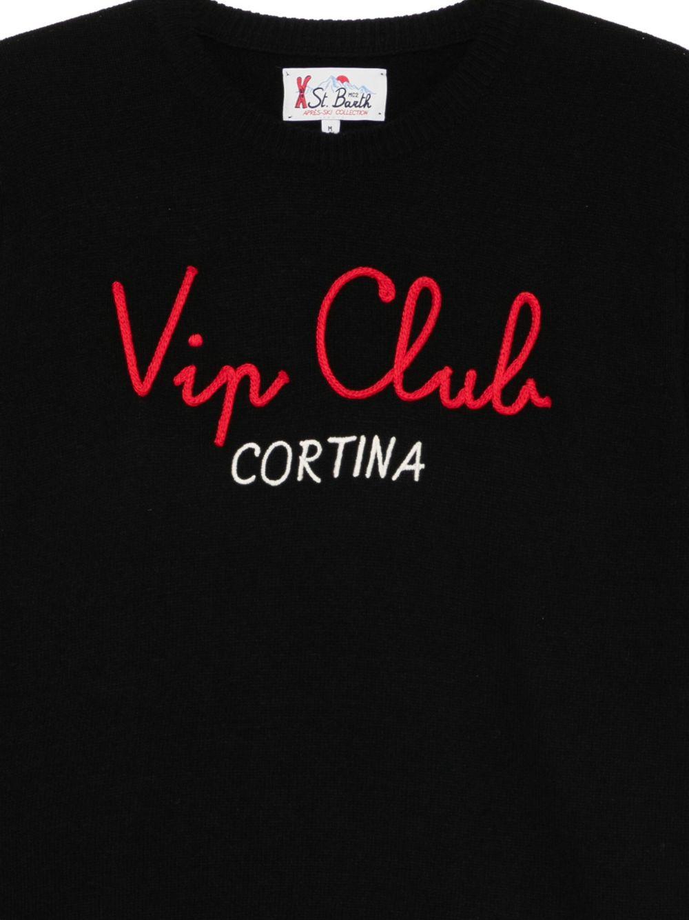Maglione nero girocollo con ricamo 