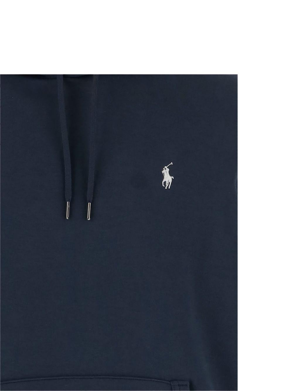 Felpa blu navy con cappuccio, coulisse e logo ricamato 
