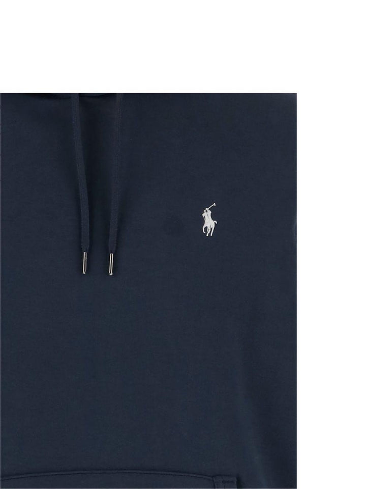 Felpa blu navy con cappuccio, coulisse e logo ricamato 