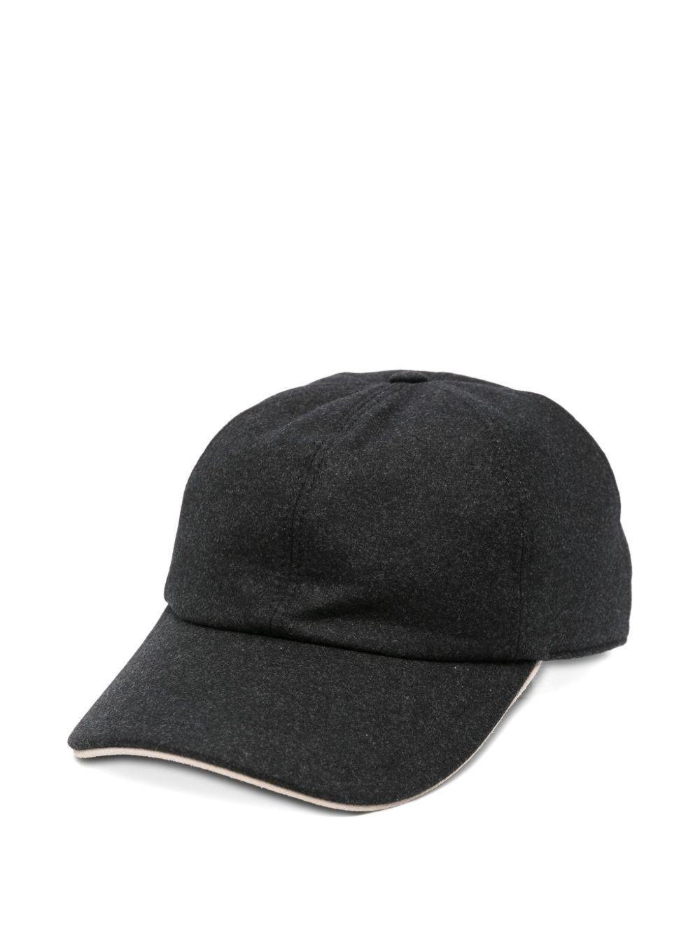 Cappello da baseball nero in lana con visiera curva 