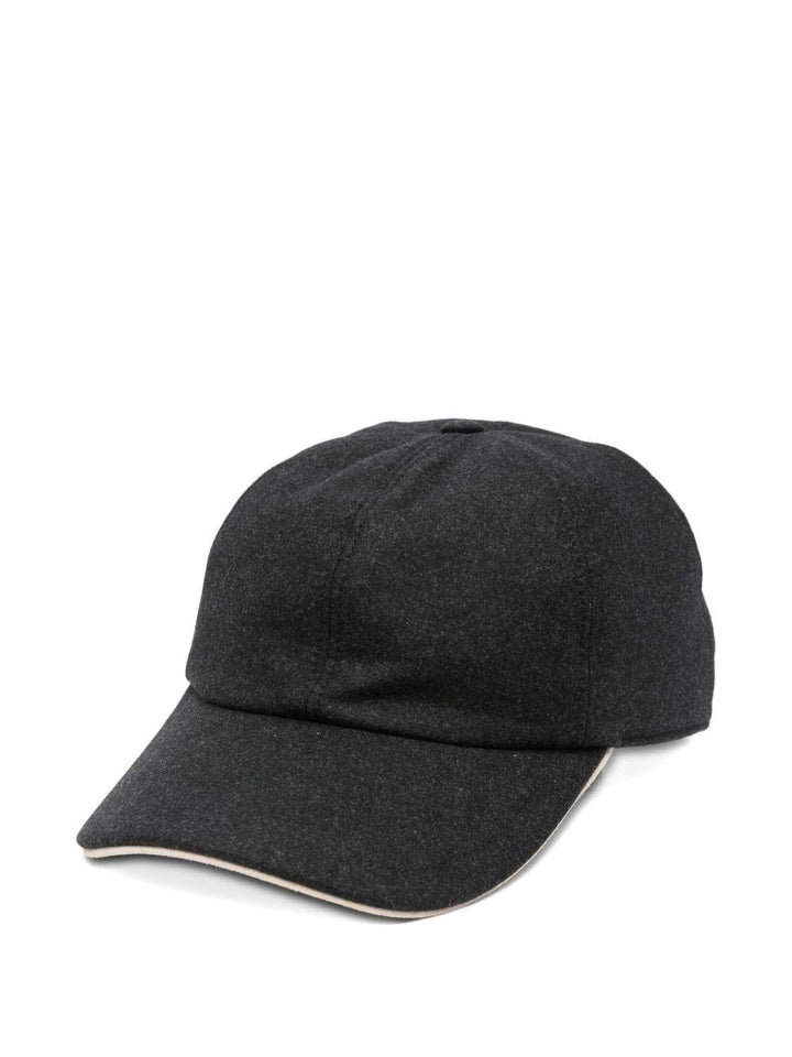 Cappello da baseball nero in lana con visiera curva 
