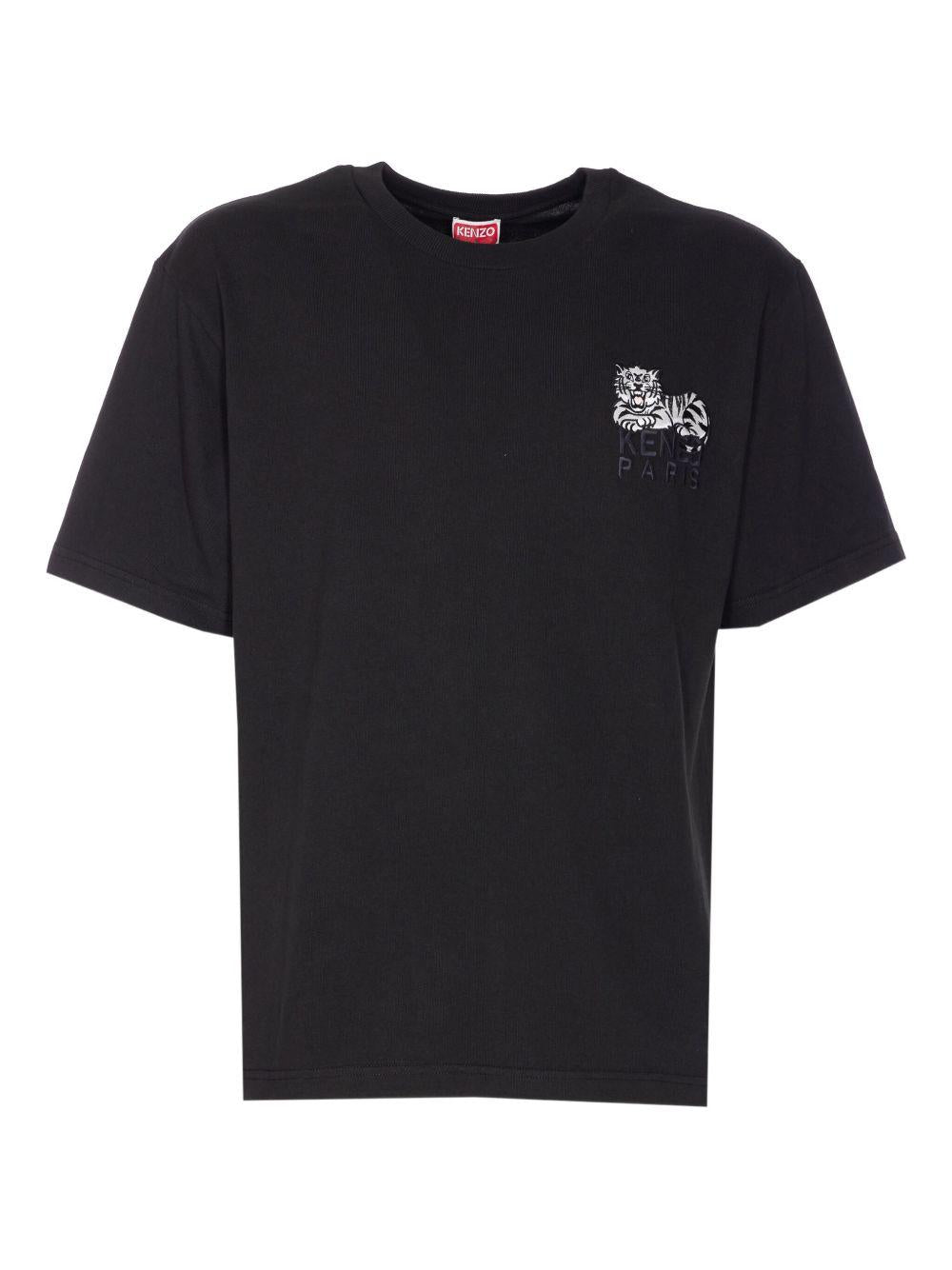 T-shirt nera girocollo con ricamo 