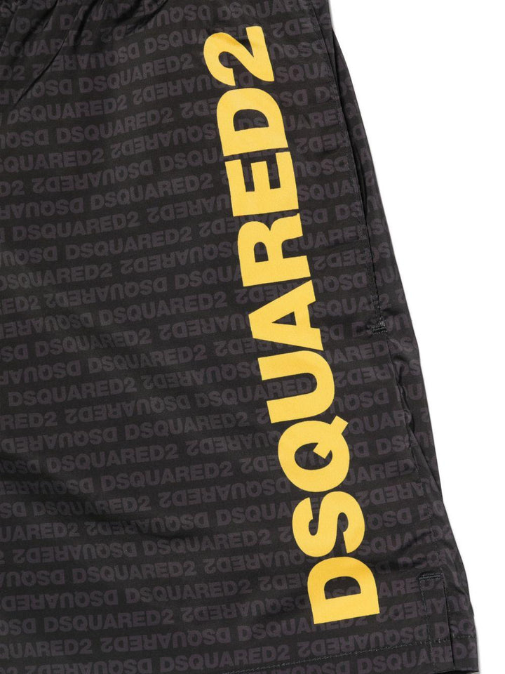Costume da bagno nero con logo giallo 