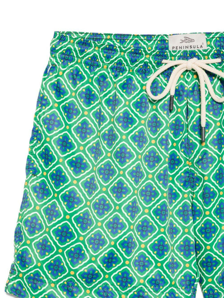 Costume da bagno Pantelleria con stampa geometrica verde e blu 