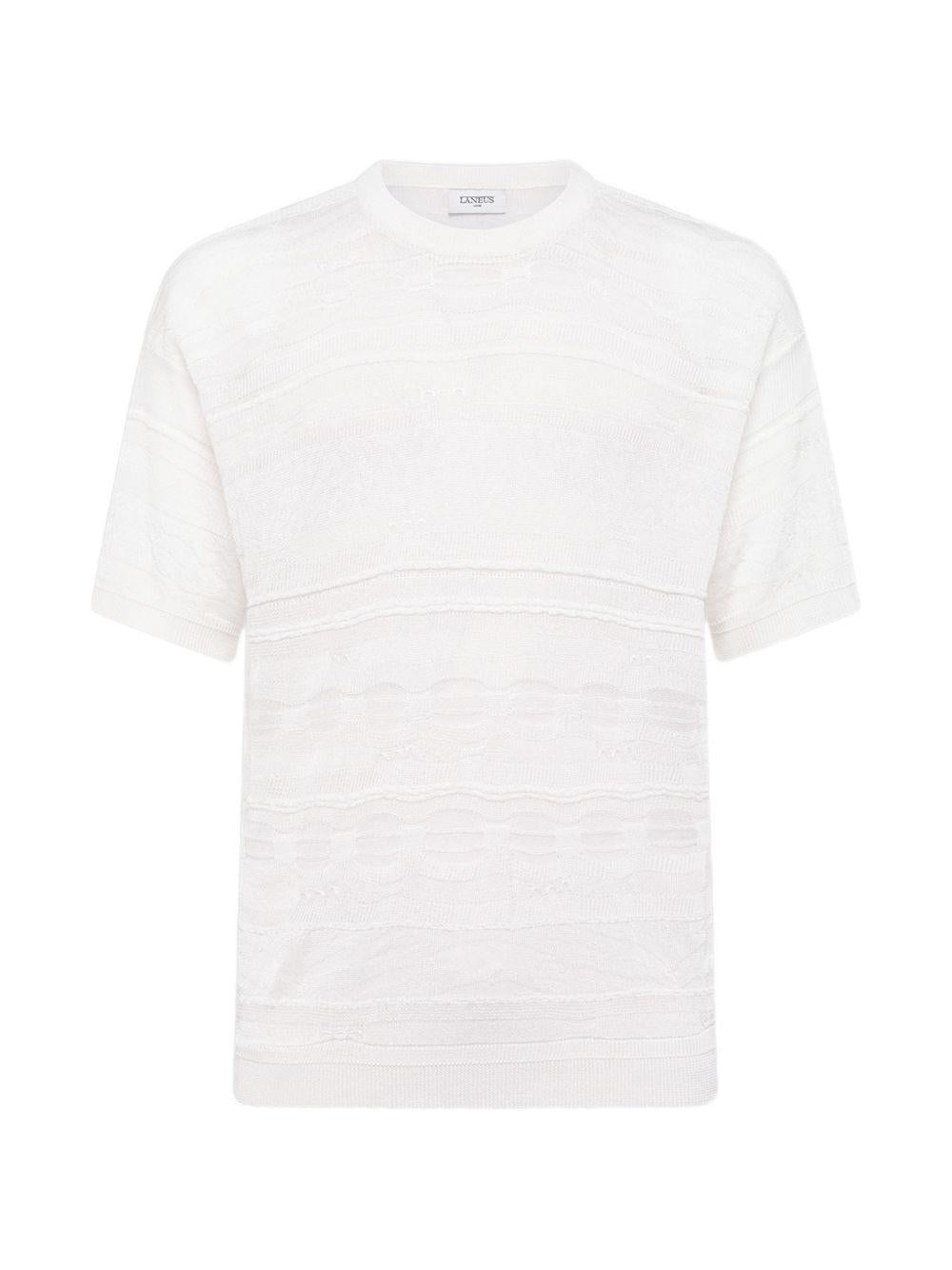 T-shirt panna in maglia con trasparenze 