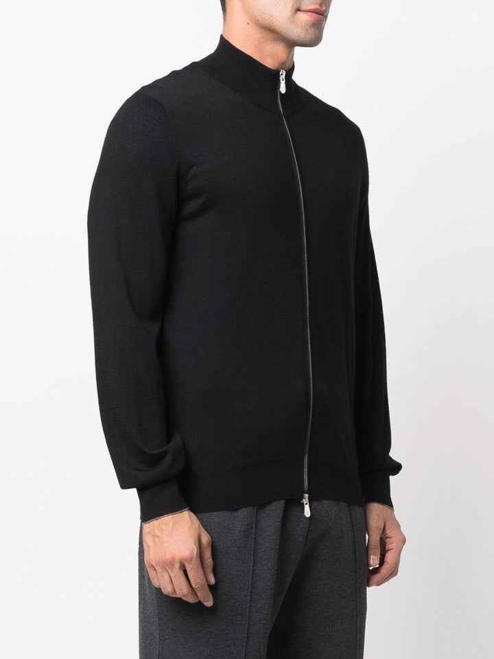 Cardigan nero con zip e lavorazione a maglia 